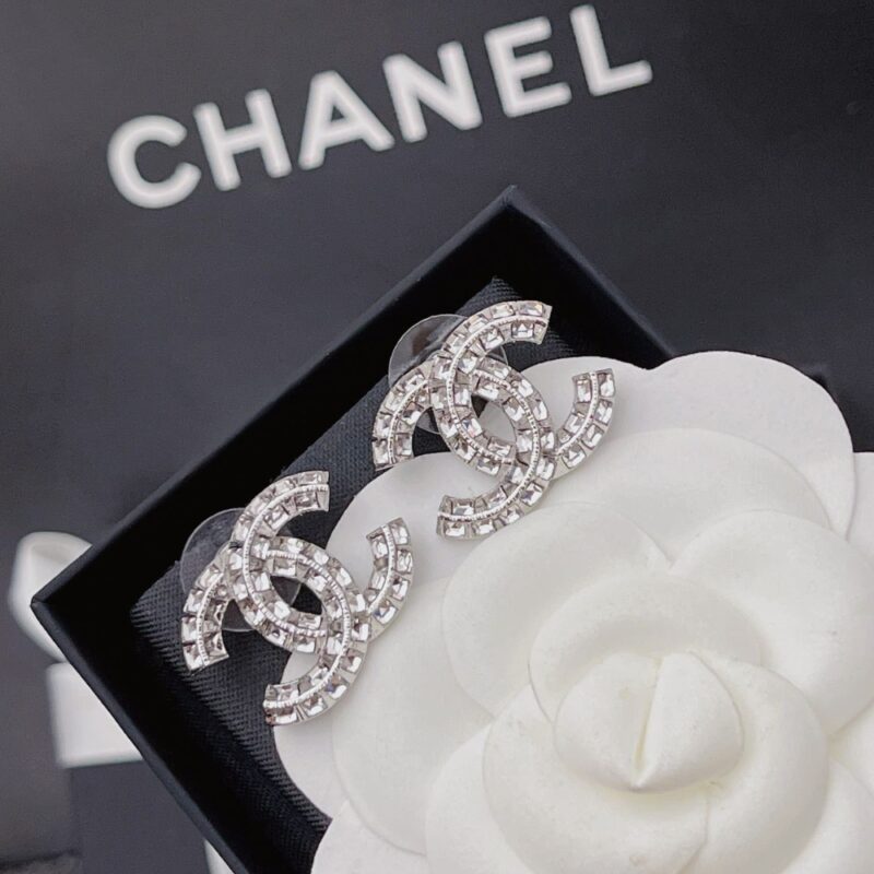 Alternative view of Chanel Cc Crystal Stud Earrings Metal Silver