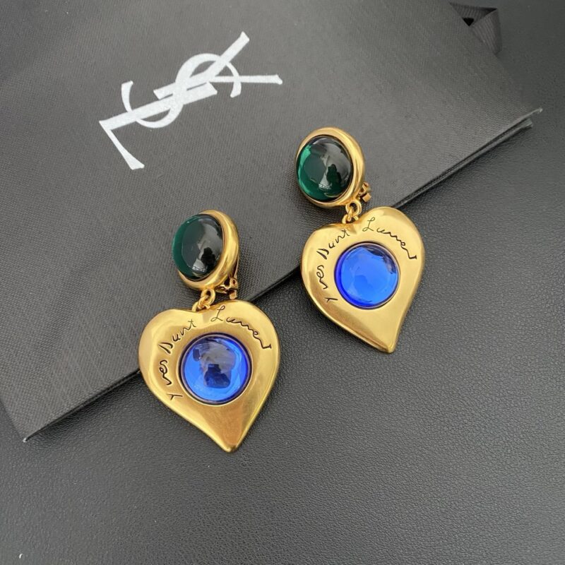 Alternative view of Saint Laurent Heart Drop Earrings In Gold Metal