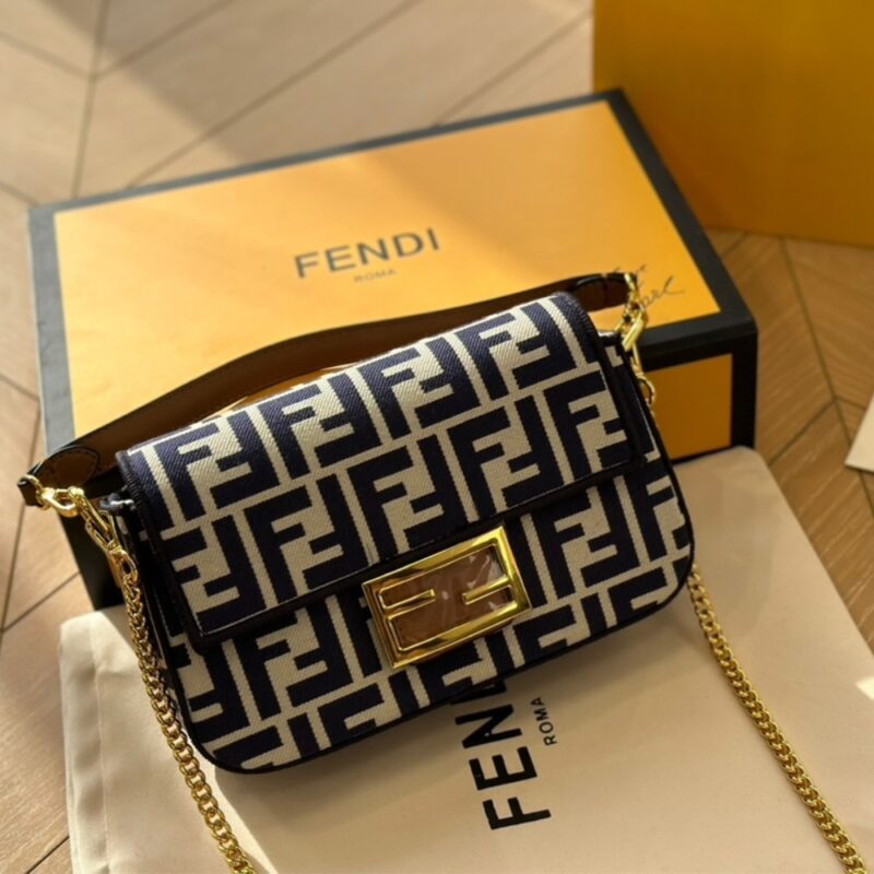 Alternative view of Fendi Baguette Mini FF Jacquard Fabric Bag Navy Blue 21Cm
