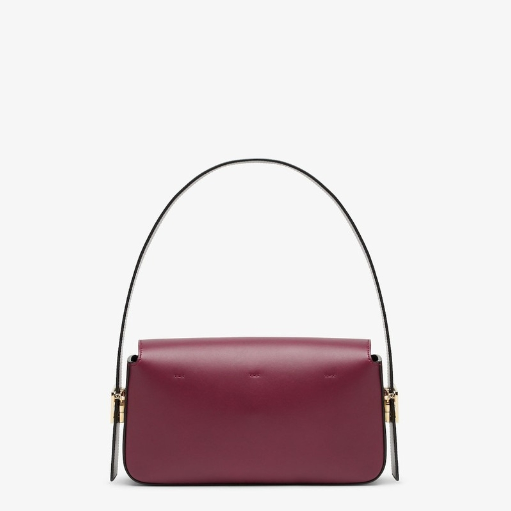 Fendi Baguette Burgundy And Black Color Block Leather Bag 26Cm 8BR821APKOF1NZ9 - Image 5