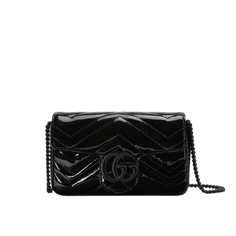 Gucci Gg Marmont Patent Super Mini Bag Black Patent 17Cm 476433 Aacde 1000