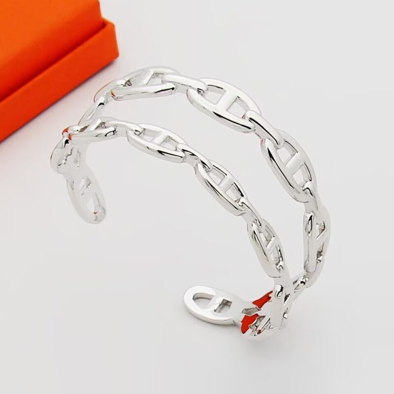 Alternative view of Hermes Chaine Dancre Enchainee Double Bracelet Silver H122405B 00Sh