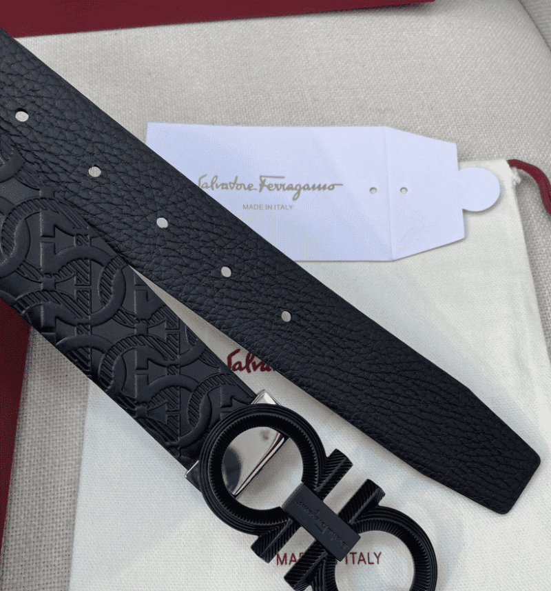 Alternative view of Salvatore Ferragamo Gancini Reversible Black Leather Belt