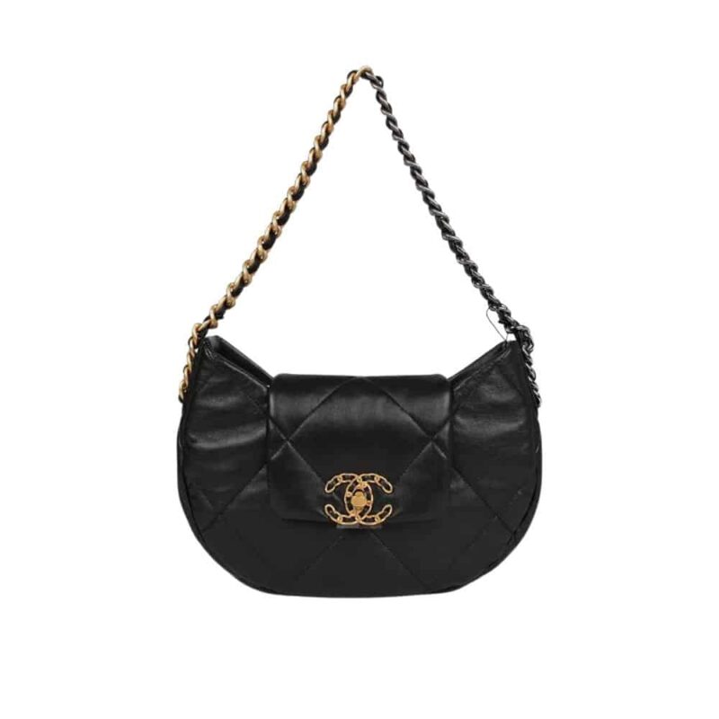 Chanel 19 Hobo Bag Mixed Metal Hardware Black 28Cm