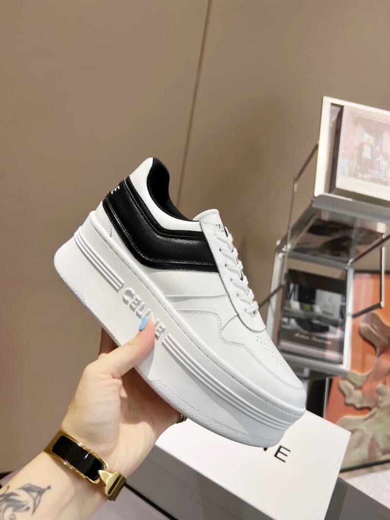 Alternative view of Celine Block Sneakers With Wedge Outsole In Calfskin Optic White Black 346163338C01Ok