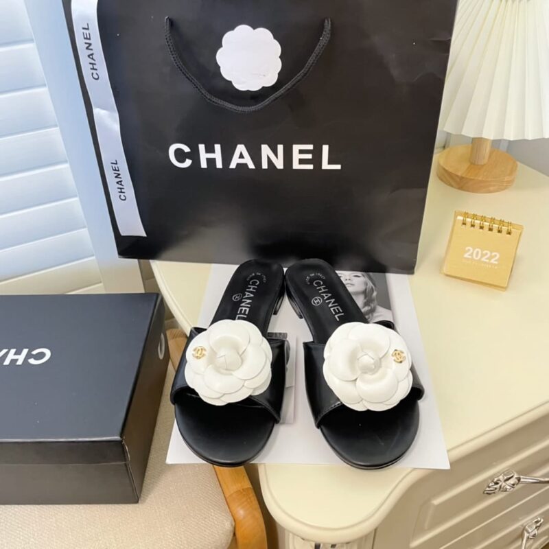 Alternative view of Chanel White Camellia Slides Black