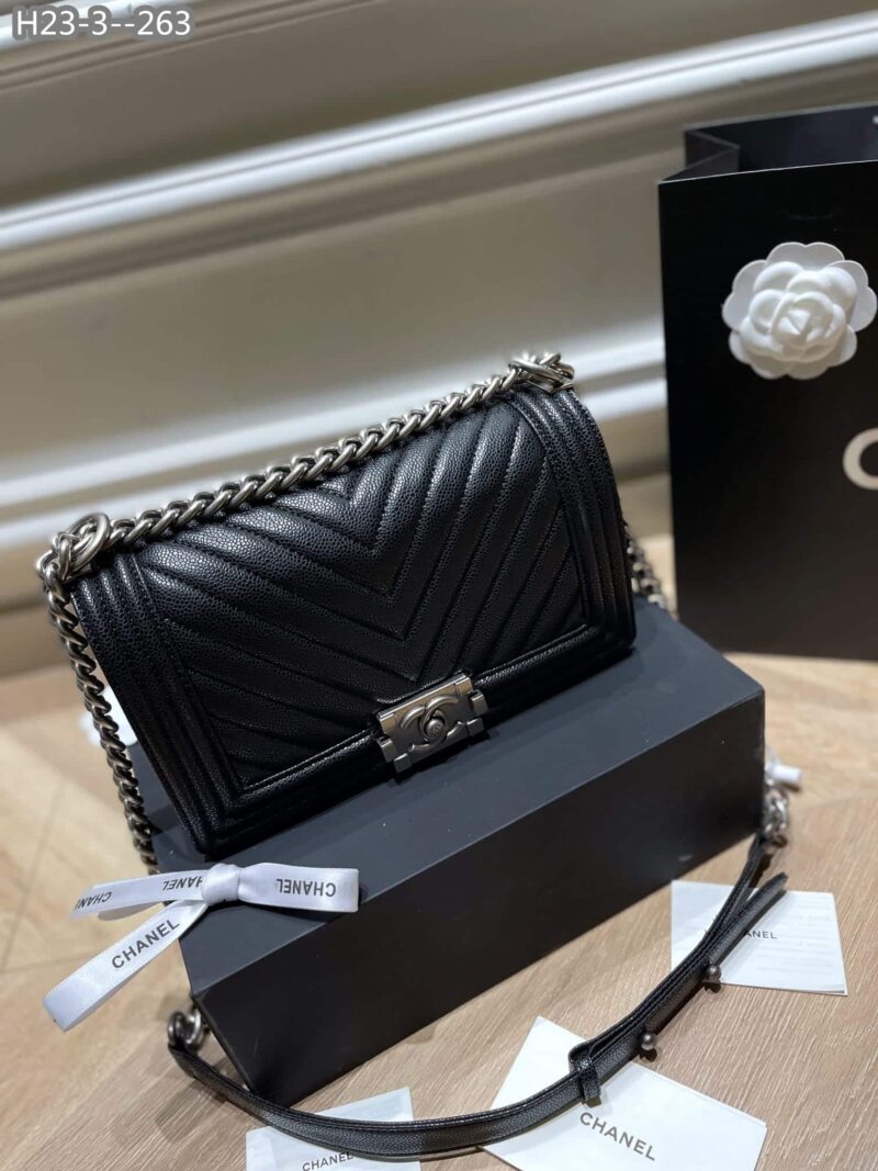 Alternative view of Chanel Boy Caviar Chevron Quilted Flap Bag Black 25Cm