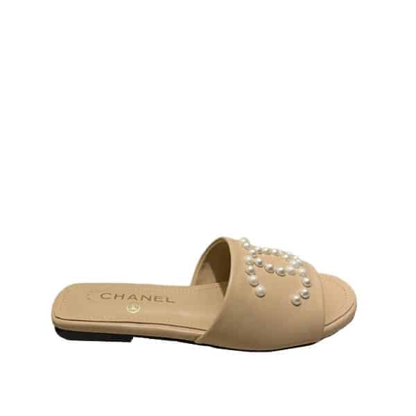 Chanel Cc Pearl Slippers Beige