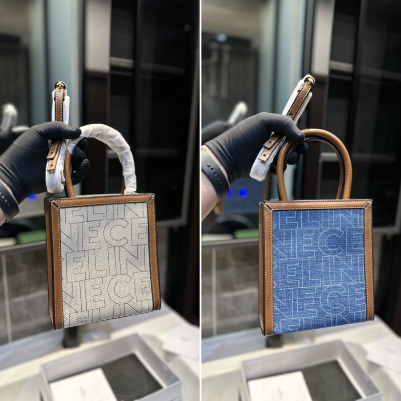 Alternative view of Celine Mini Vertical Cabas Celine In Denim With Celine All Over Print Navy Tan 21Cm 193302Eul 07At