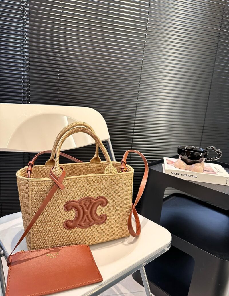 Alternative view of Celine Small Cabas Thais In Raffia And Tan 27Cm 116302Ff7 04Lu