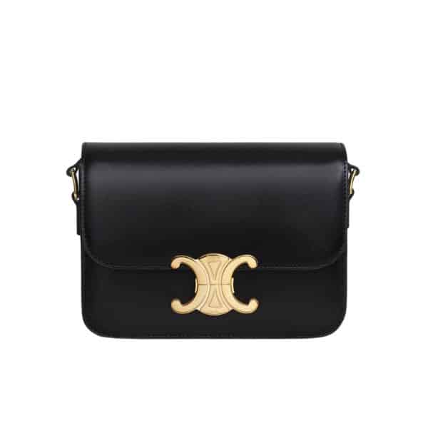 Celine Teen Triomphe Bag In Shiny Calfskin Black 18Cm 188423Bf438No