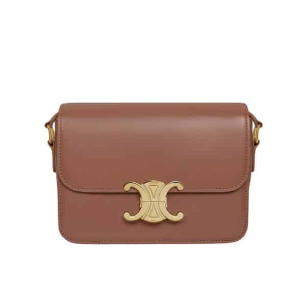 Celine Teen Triomphe Bag In Shiny Calfskin Brown 18Cm