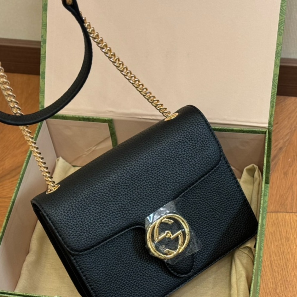 Gucci Interlocking Leather Chain Crossbody Bag Black 20Cm - Image 2