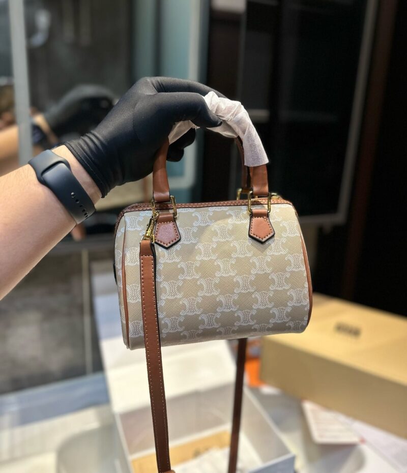 Alternative view of Celine Small Boston Cuir Triomphe In Triomphe Canvas And Calfskin Grege 19Cm 113772Flc 02Gr