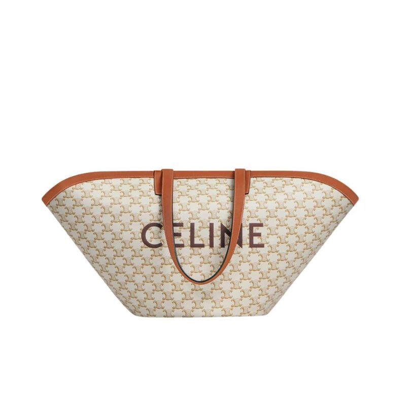 Celine Women Medium Couffin Bag In Triomphe Canvas Celine Print White 57Cm 196262Cyx 01Bc