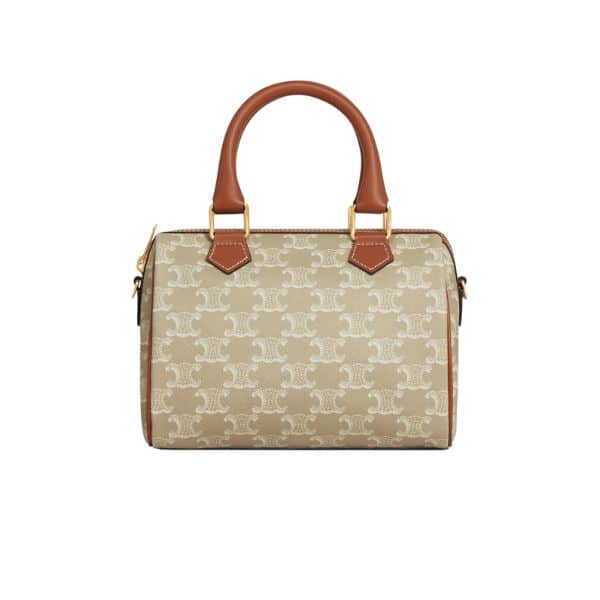 Celine Small Boston Cuir Triomphe In Triomphe Canvas And Calfskin Grege 19Cm 113772Flc 02Gr