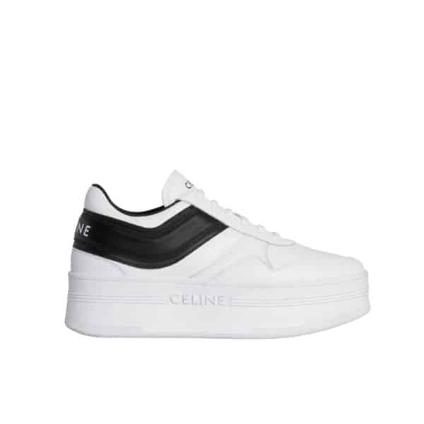 Celine Block Sneakers With Wedge Outsole In Calfskin Optic White Black 346163338C01Ok