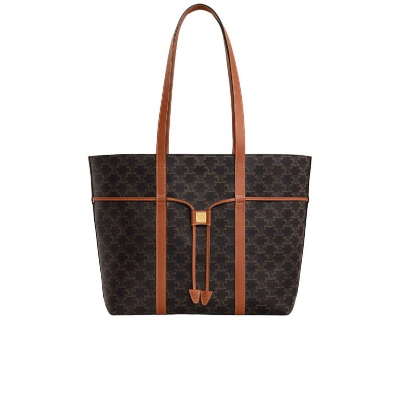 Celine Cabas Drawstring In Triomphe Canvas And Calfskin Black 36Cm 113722Bzj 04Lu