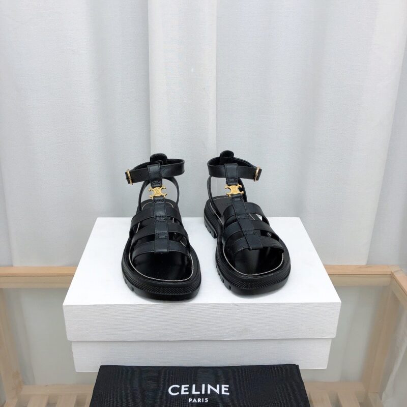 Alternative view of Celine Clea Triomphe Gladiator Chunky Sandal In Calfskin Black 343593023C38No