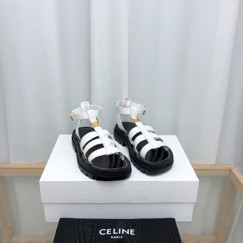 Alternative view of Celine Clea Triomphe Gladiator Chunky Sandal In Calfskin Optic White 343593617C01Op