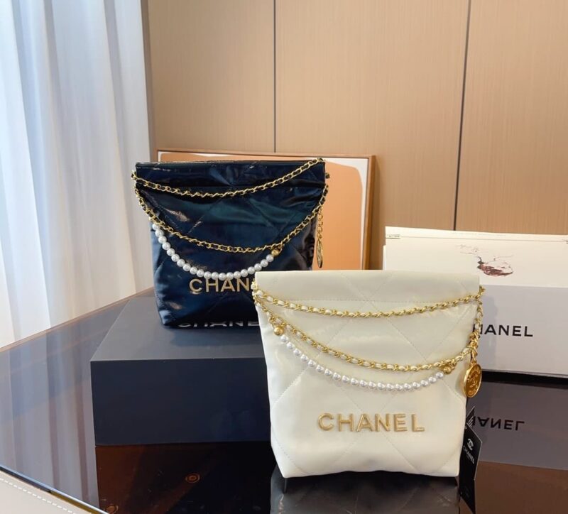 Alternative view of Chanel 22 Mini Handbag Crystal Pearls White 22Cm As3980