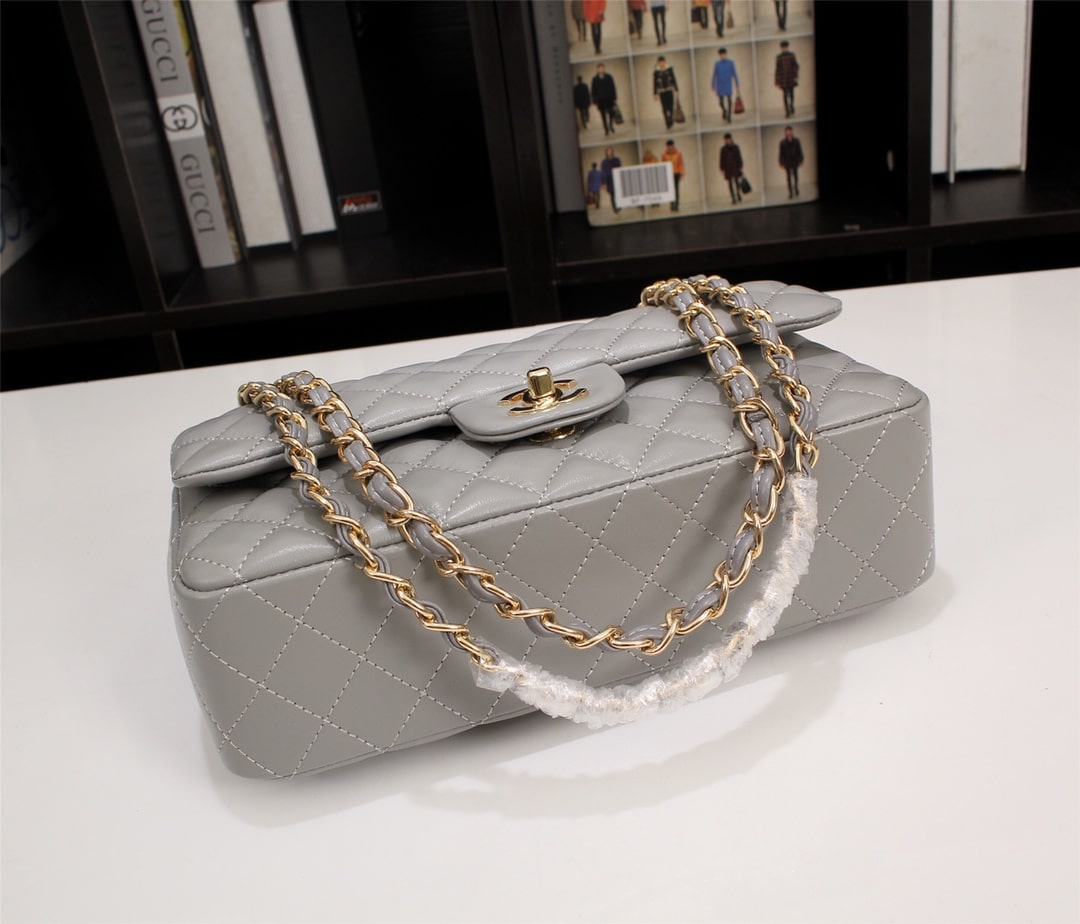 Chanel Classic Double Flap Bag Gold Hardware Gray 25Cm - Image 8