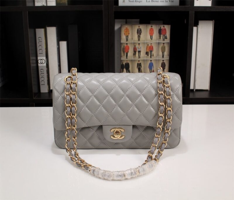 Alternative view of Chanel Classic Double Flap Bag Gold Hardware Gray 25Cm