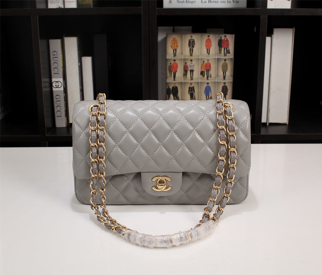 Chanel Classic Double Flap Bag Gold Hardware Gray 25Cm - Image 2