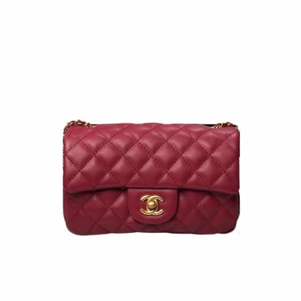 Chanel Quilted Mini Cc Rectangular Pearl Crush Flap Bag Red 20Cm