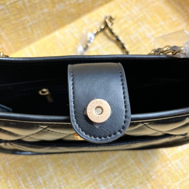 Alternative view of Chanel Hobo Handbag Gold Tone Metal Black 23Cm As4666