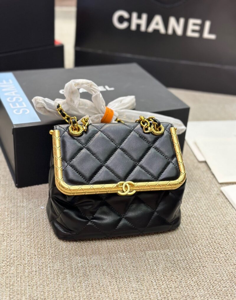 Alternative view of Chanel Kiss Lock Evening Black Leather Quilted 19Cm