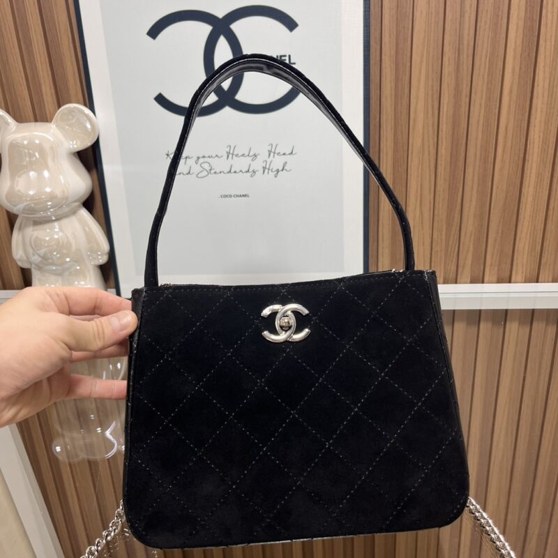 Alternative view of Chanel Vintage Black Satin Double Sided Evening Bag Black 22Cm