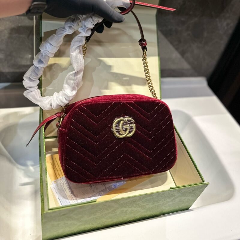 Alternative view of Gucci Small Gg Marmont Camera Bag Velvet Wine Red 23Cm