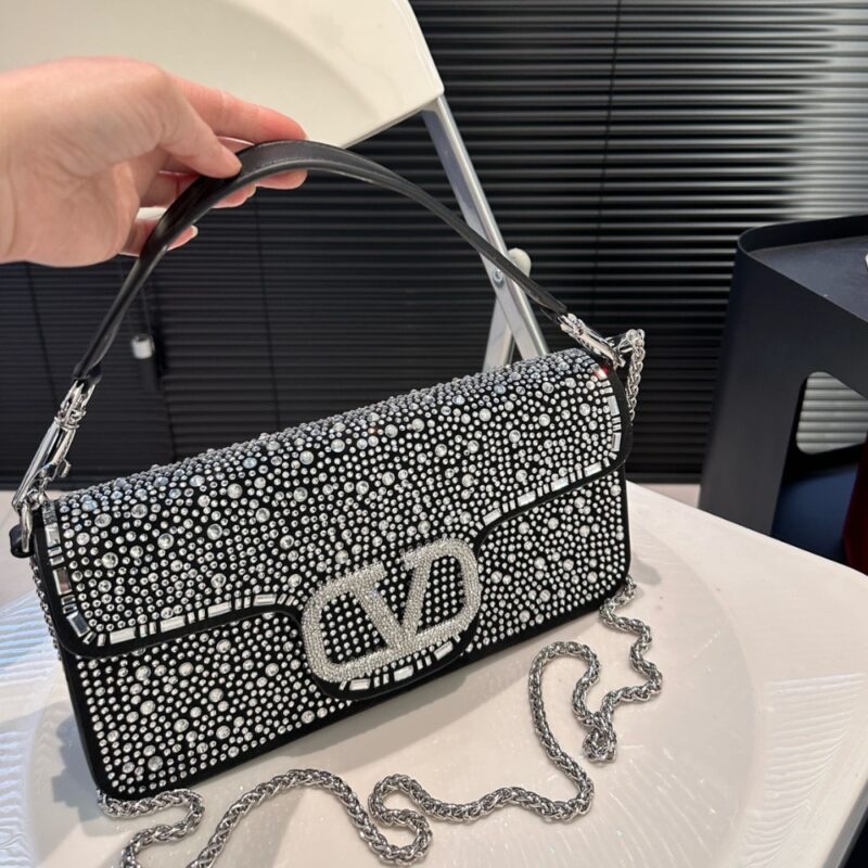 Alternative view of Valentino Garavani Locò Shoulder Bag With Rhinestones Black 28Cm