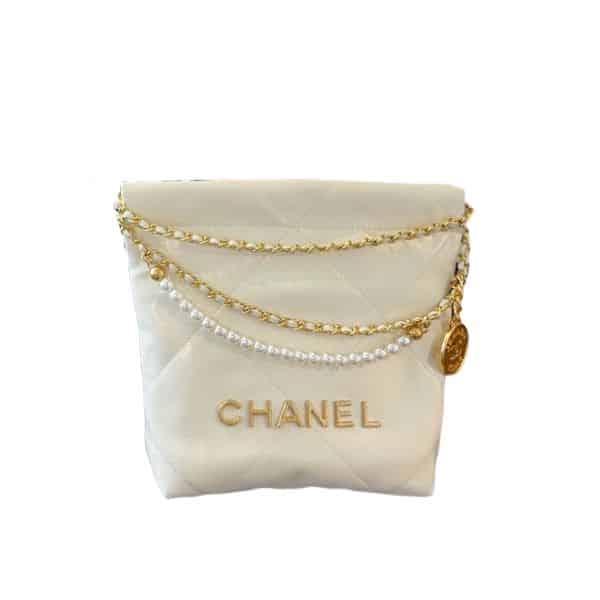 Chanel 22 Mini Handbag Crystal Pearls White 22Cm As3980