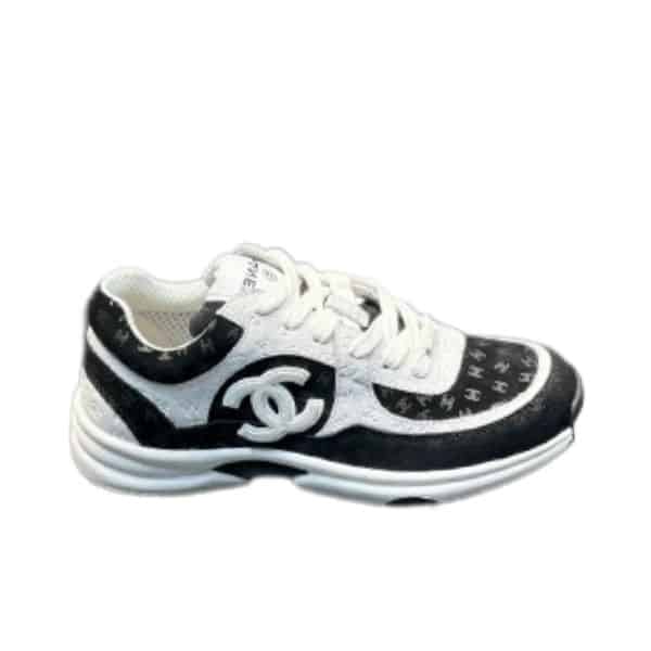 Chanel Cc Embossed Logo Suede Black White