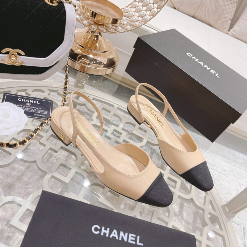 Alternative view of Chanel Grosgrain Cap Toe Cc Slingback Flats Beige