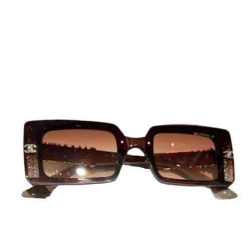 Chanel Rectangle Shiny Design Gradient Sunglasses Brown