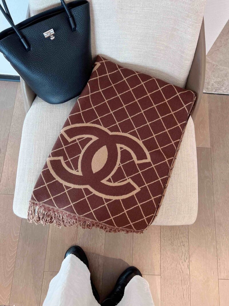 Alternative view of Chanel Cashmere Shearling Scarf Brown