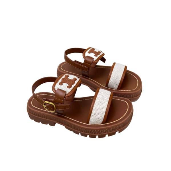 Celine Clea Triomphe Sandal In Calfskin Vegetal Tanning Canvas 353872270C04Ub