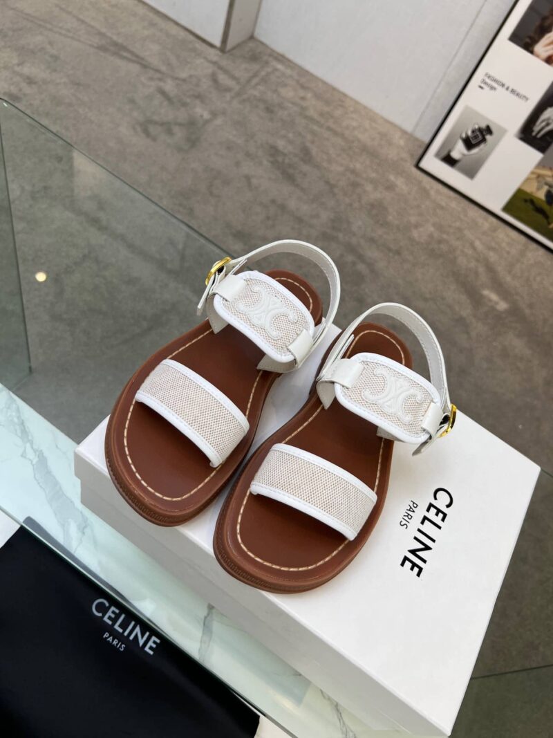Alternative view of Celine Clea Triomphe Sandal In Calfskin Canvas White