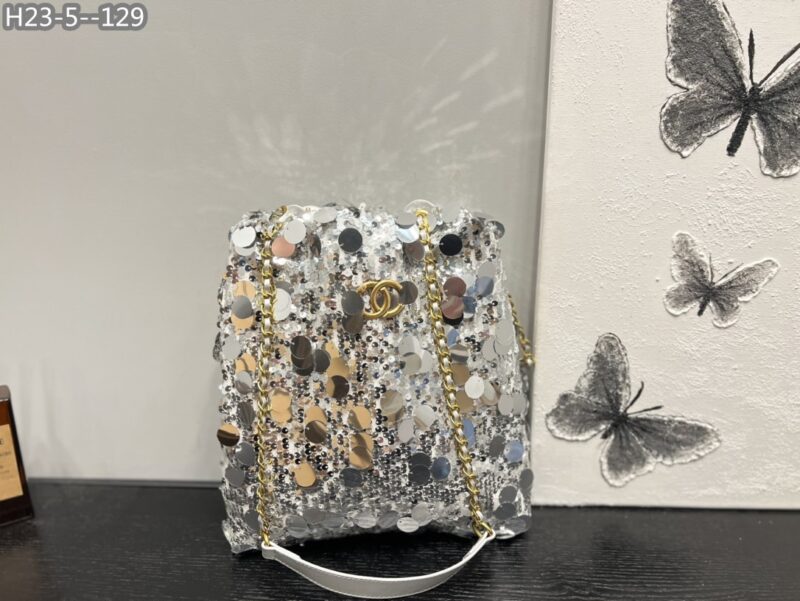 Alternative view of Chanel Cc Sequin Bucket Bag Grey 30Cm
