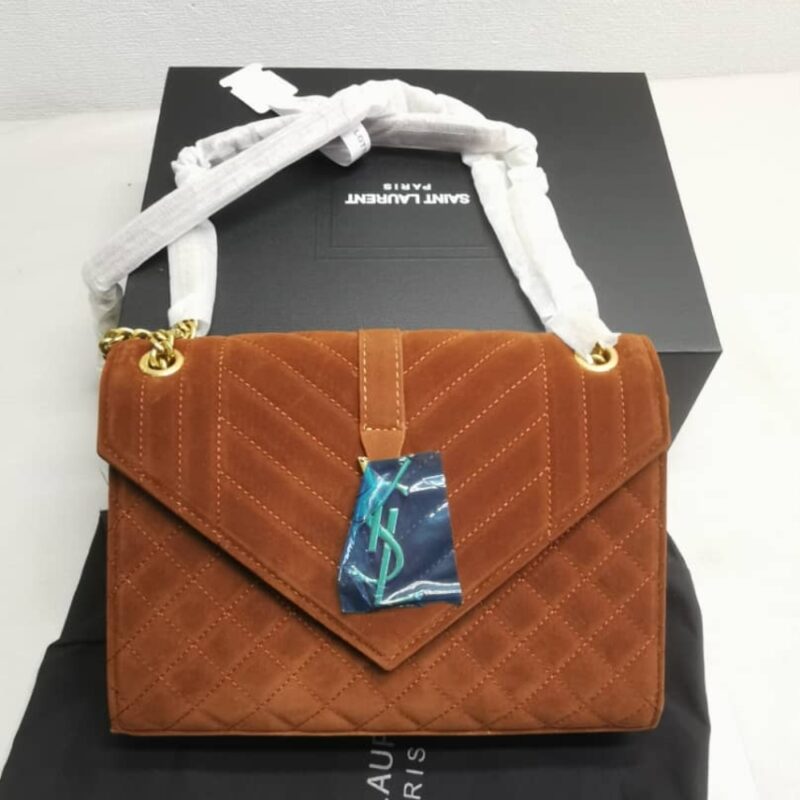 Alternative view of Saint Laurent Envelope Medium Matelassé Suede Shoulder Bag Brown 24Cm