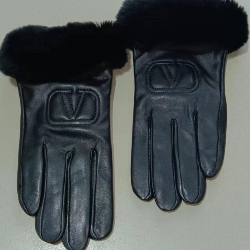 Alternative view of Valentino Rabbit Fur Black Leather Gloves