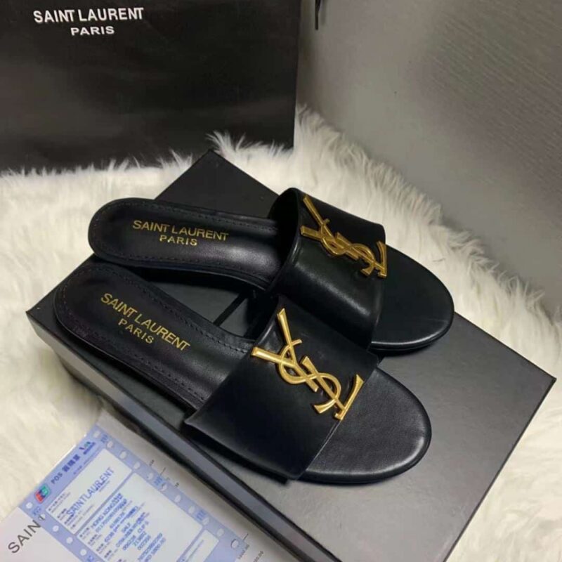 Alternative view of Saint Laurent Logo Slippers Black