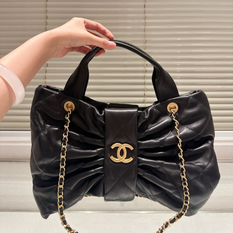 Alternative view of Chanel Maxi Bow Bag Shiny And Gold Tone Metal Black 51Cm