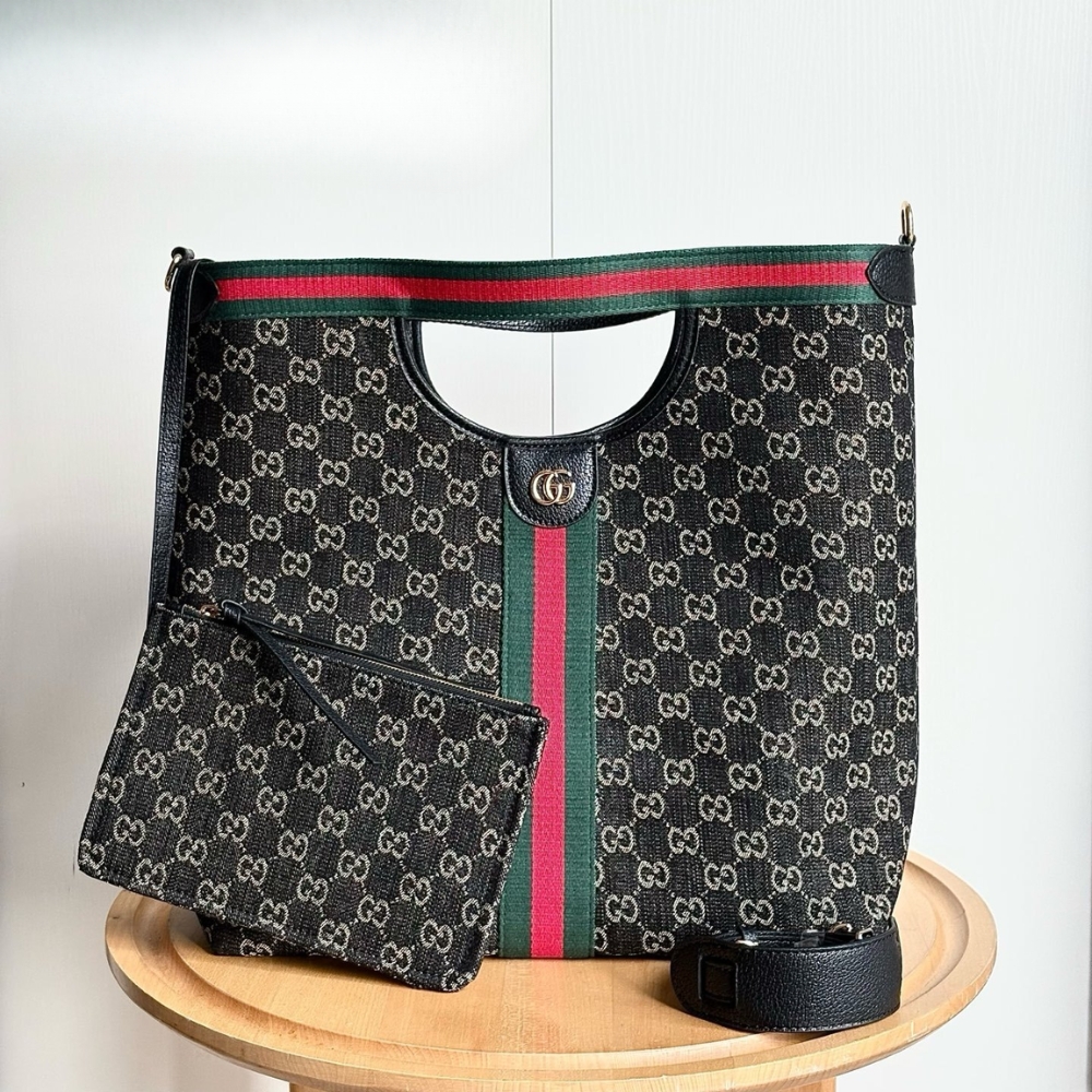 Gucci Giglio Large Tote Bag Black And White GG Denim 39Cm 865452 UN3AG 1099 - Image 2