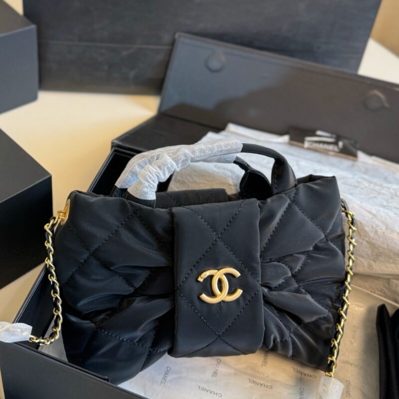 Alternative view of Chanel Mini Bow Bag Velvet Effect Nylon And Gold Tone Metal Black 21Cm As5851 B22154 94305
