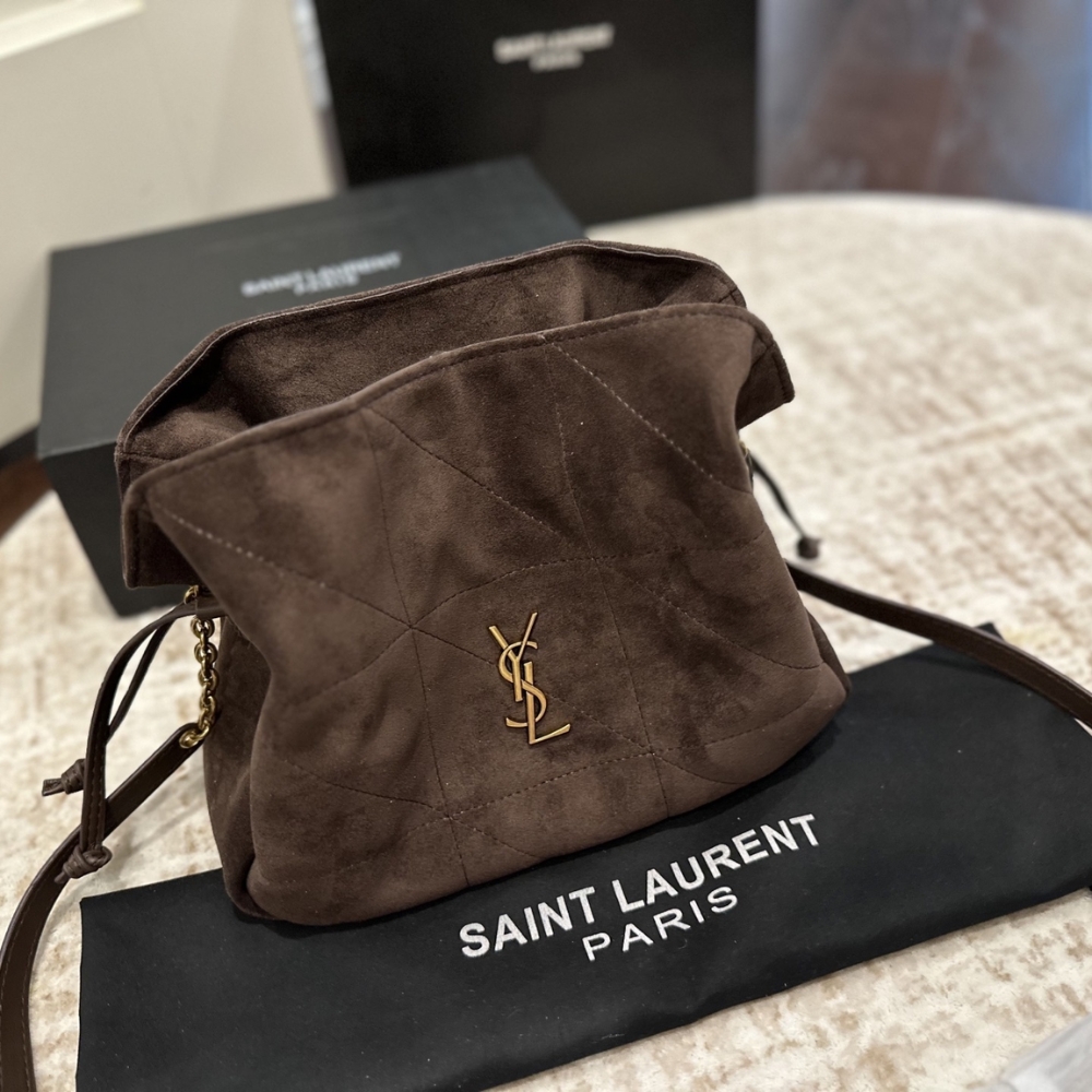 Saint Laurent Jamie Shoulder Pouch In Suede Dark Brown 26Cm - Image 3
