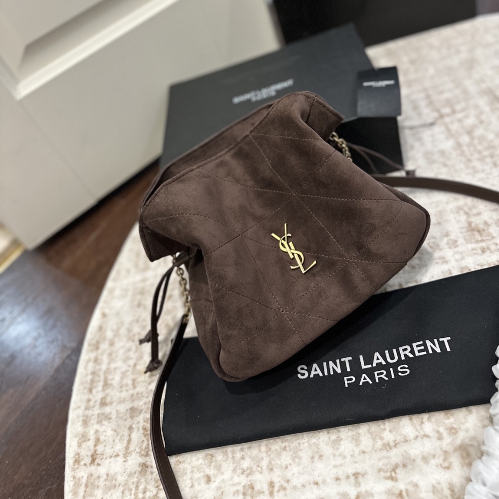 Saint Laurent Jamie Shoulder Pouch In Suede Dark Brown 26Cm - Image 4